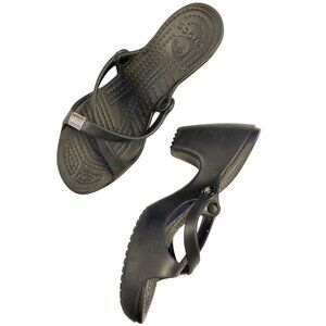 CROCS Cyprus Slides Womens Size 9 Black Heeled Slip On Criss Cross Strap Open To